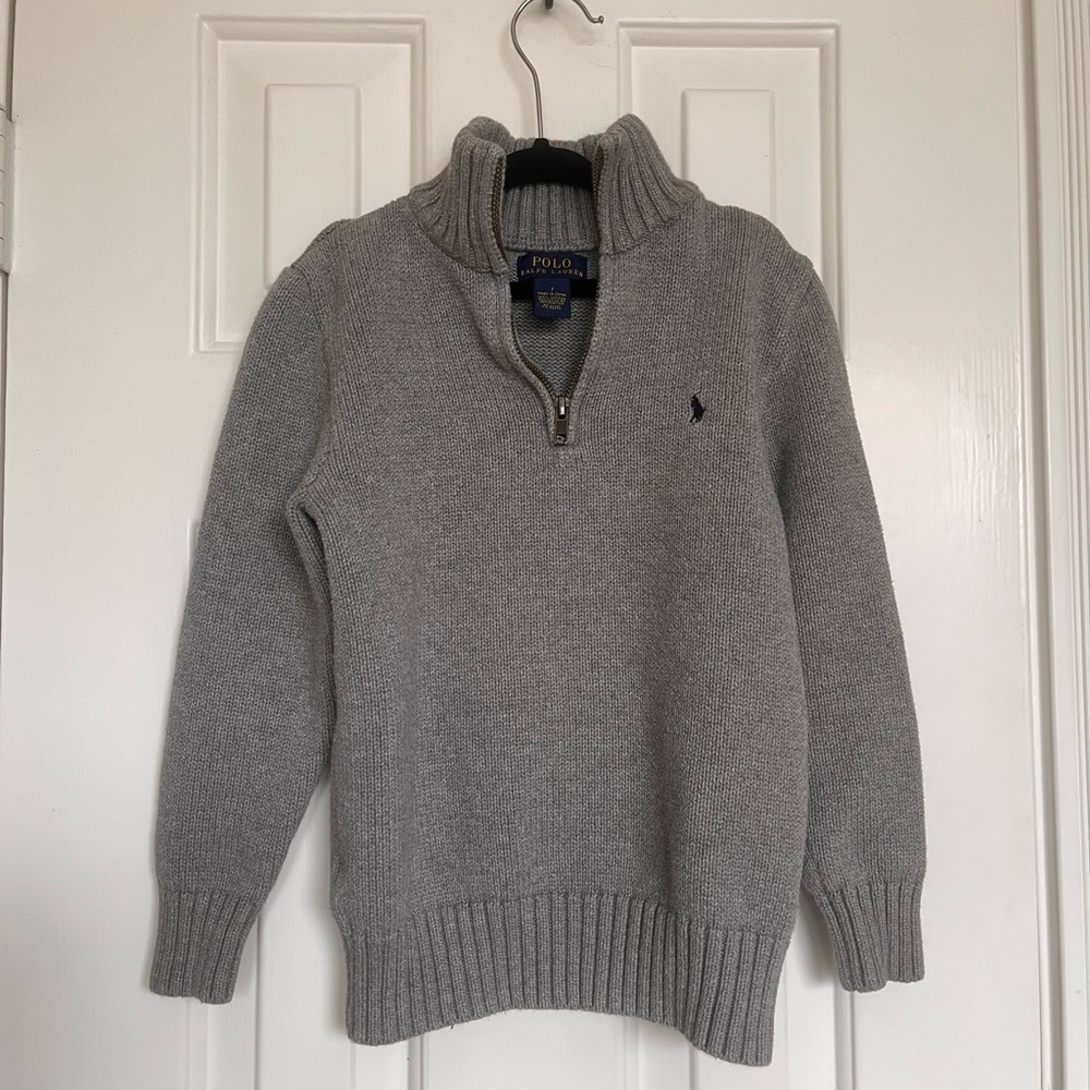 Boys/Kids Polo by Ralph Lauren Gray Quarter Zip Sweater